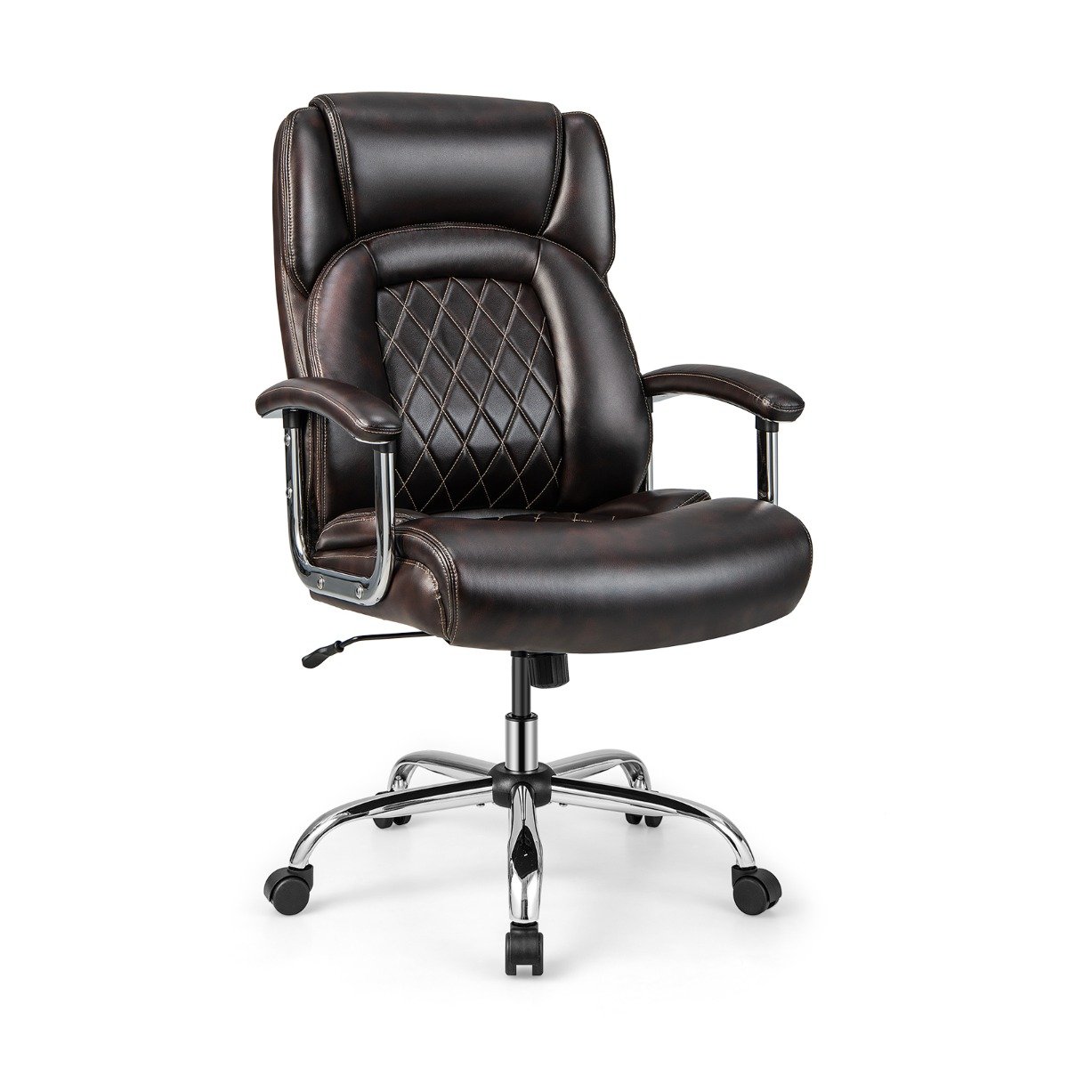 Leather Office Chair with Rocking Mode and Armrests-Brown - Savings Store