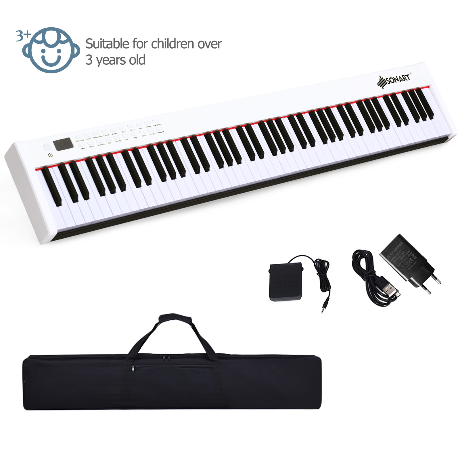 Portable Electronic Keyboard with Full-Size Weighted Keys-White - Savings Store