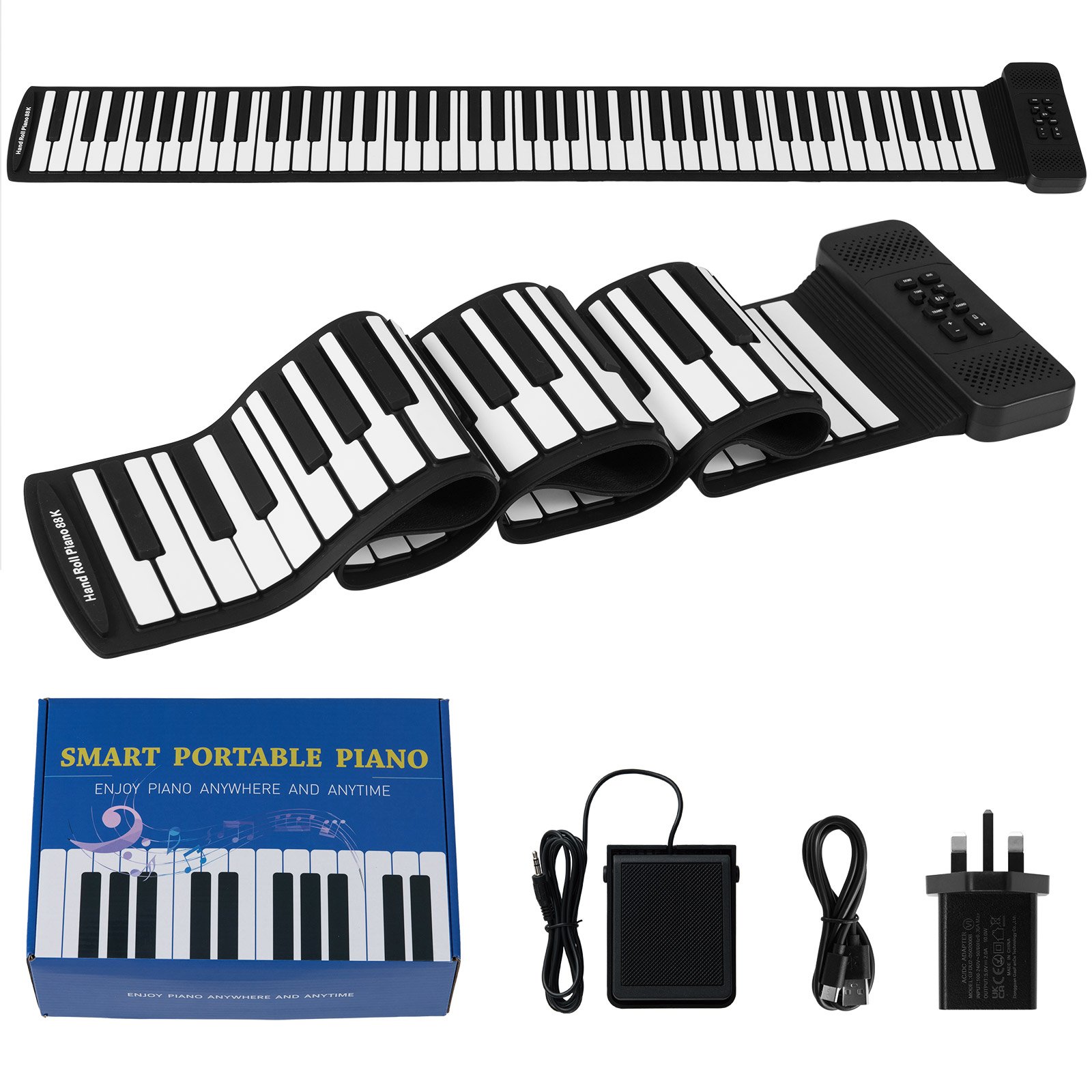 Portable Hand Roll Piano Keyboard with 128 Rhythms-Black - Savings Store