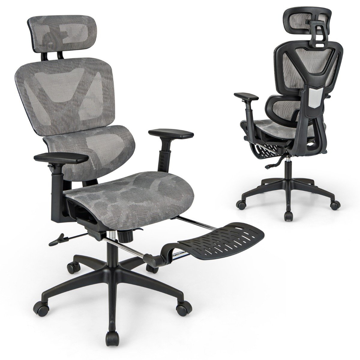 Office Chair - Mesh Office Chair with Retractable Footrest and Waterfall Seat Grey 65cm - Savings Store
