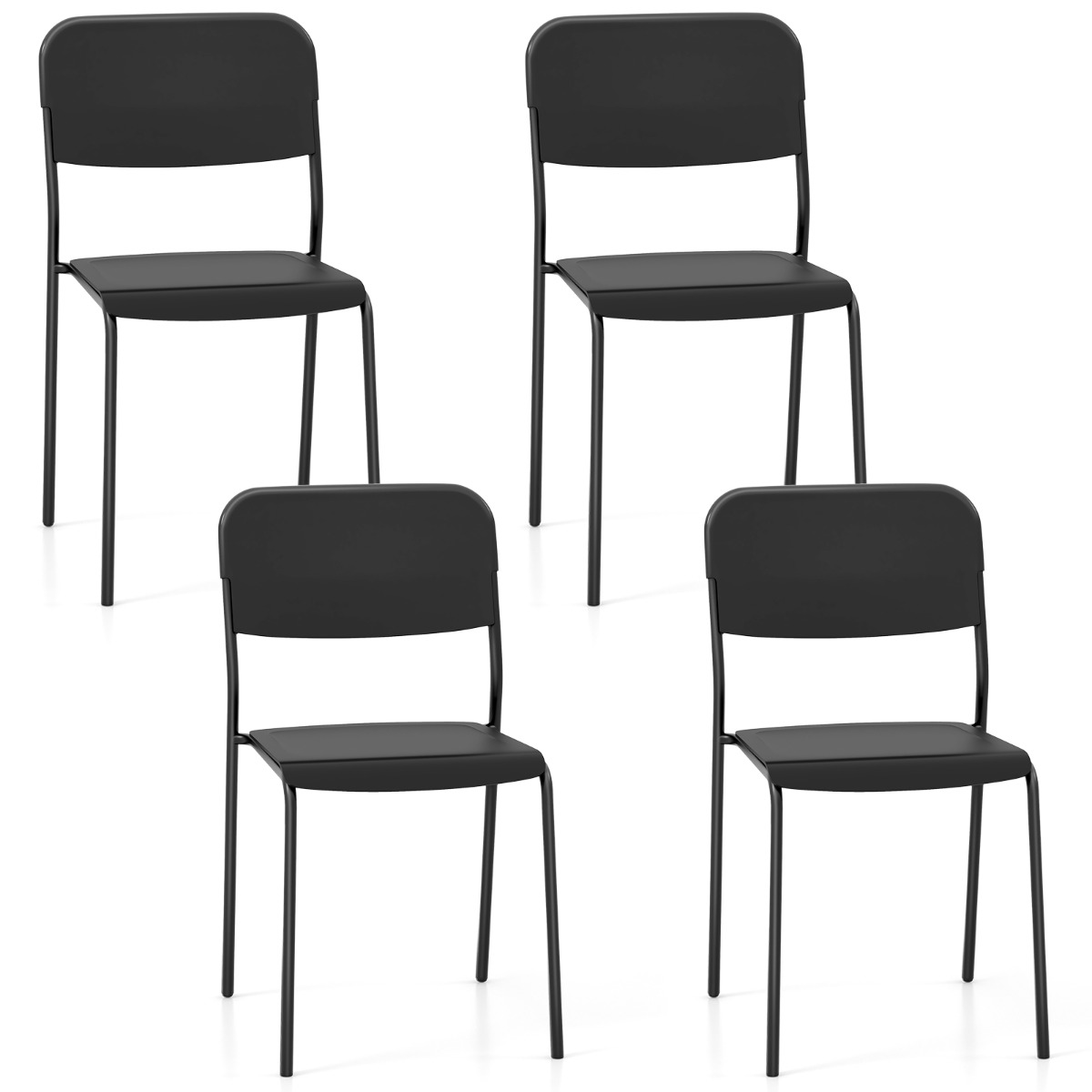 Dining Chair - Modern Dining Chairs Set of 4 with Tilted Backrest and Sturdy Metal Legs-Black - Savings Store