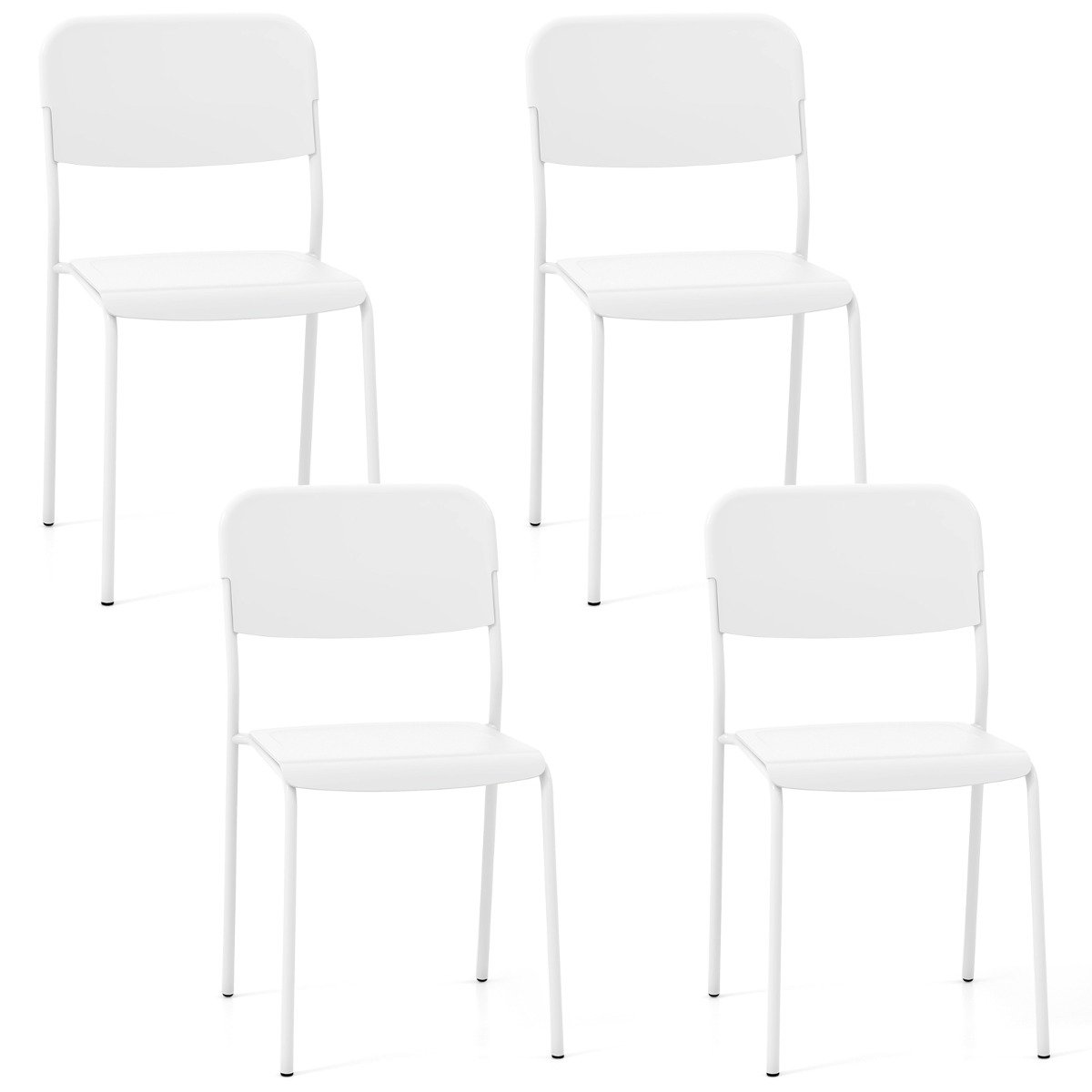 Dining Chair - Modern Dining Chairs Set of 4 with Tilted Backrest and Sturdy Metal Legs-White - Savings Store