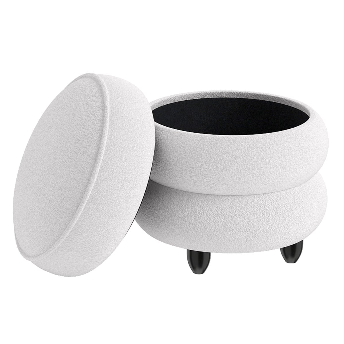 Modern Round Storage Ottoman with Removable Lid and Rubberwood Legs-White - Savings Store
