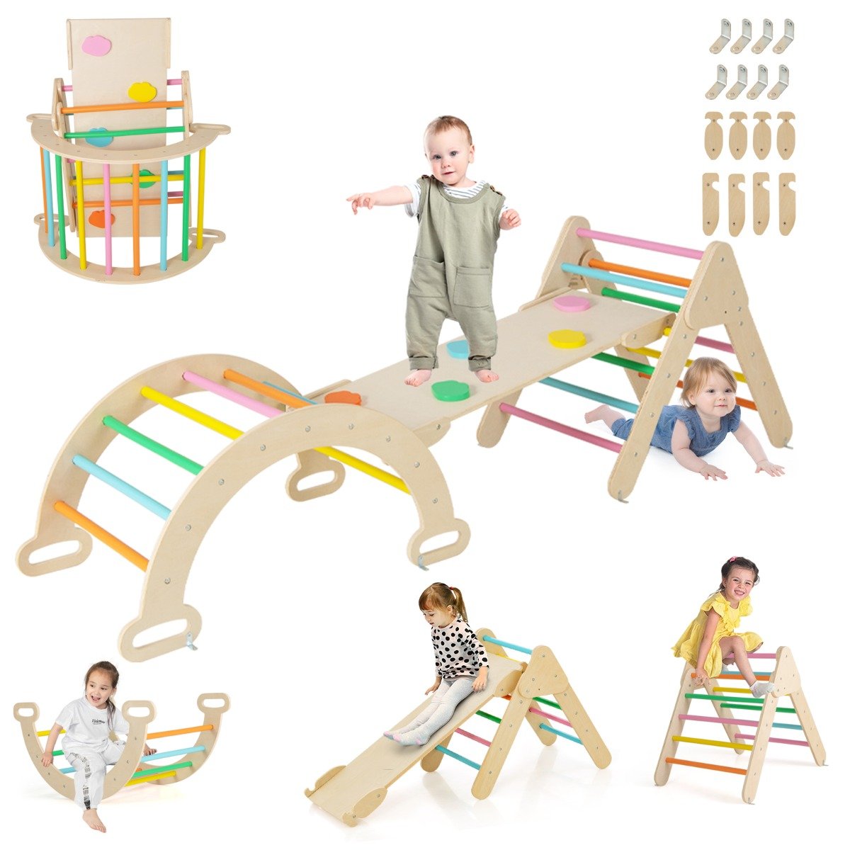 NOVI Multi-Functional Montessori Triangle Climbing Toy-Safe Wooden Playset for Toddlers 1+ - Savings Store