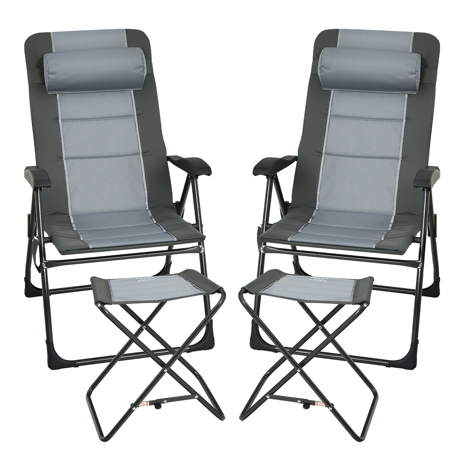 Set of 4 Patio Dining Chairs and Ottoman with 7-Position Adjustable Backrest-Grey - Savings Store