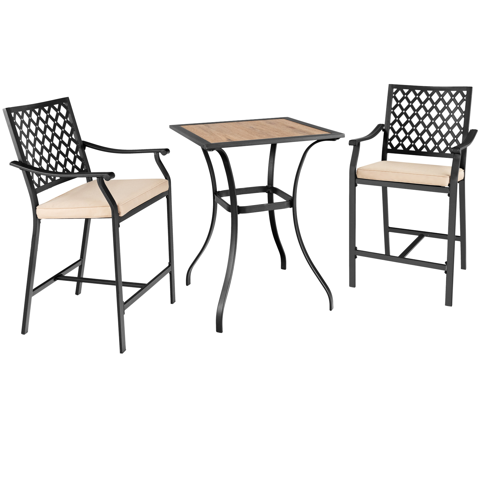 3 Pieces Patio Bar Set with High-Density Seat Cushions - Savings Store