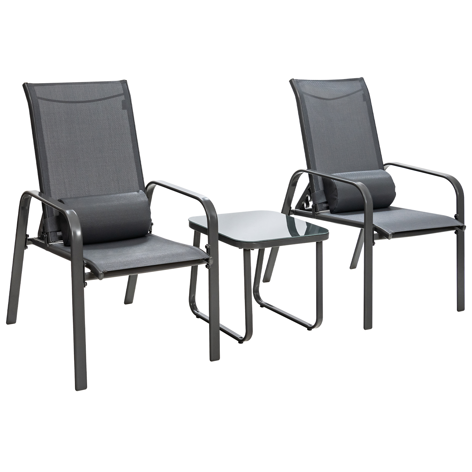 3 Pieces Patio Bistro Set with Coffee Table and 2 Stackable Chairs-Grey - Savings Store