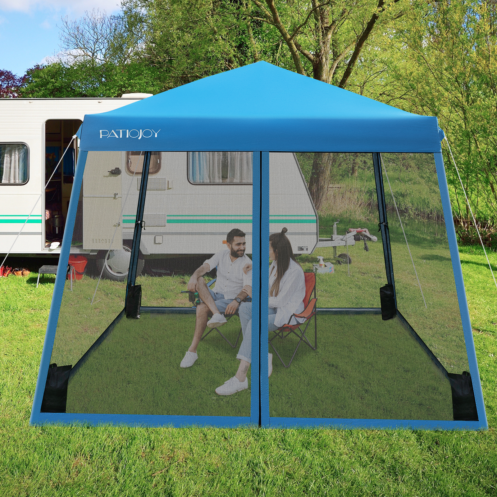 Outdoor Instant Pop-up Canopy with Mesh Sidewalls-Blue - Savings Store