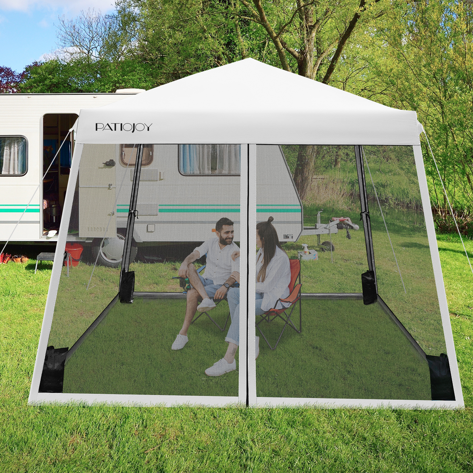 Outdoor Instant Pop-up Canopy with Mesh Sidewalls-White - Savings Store