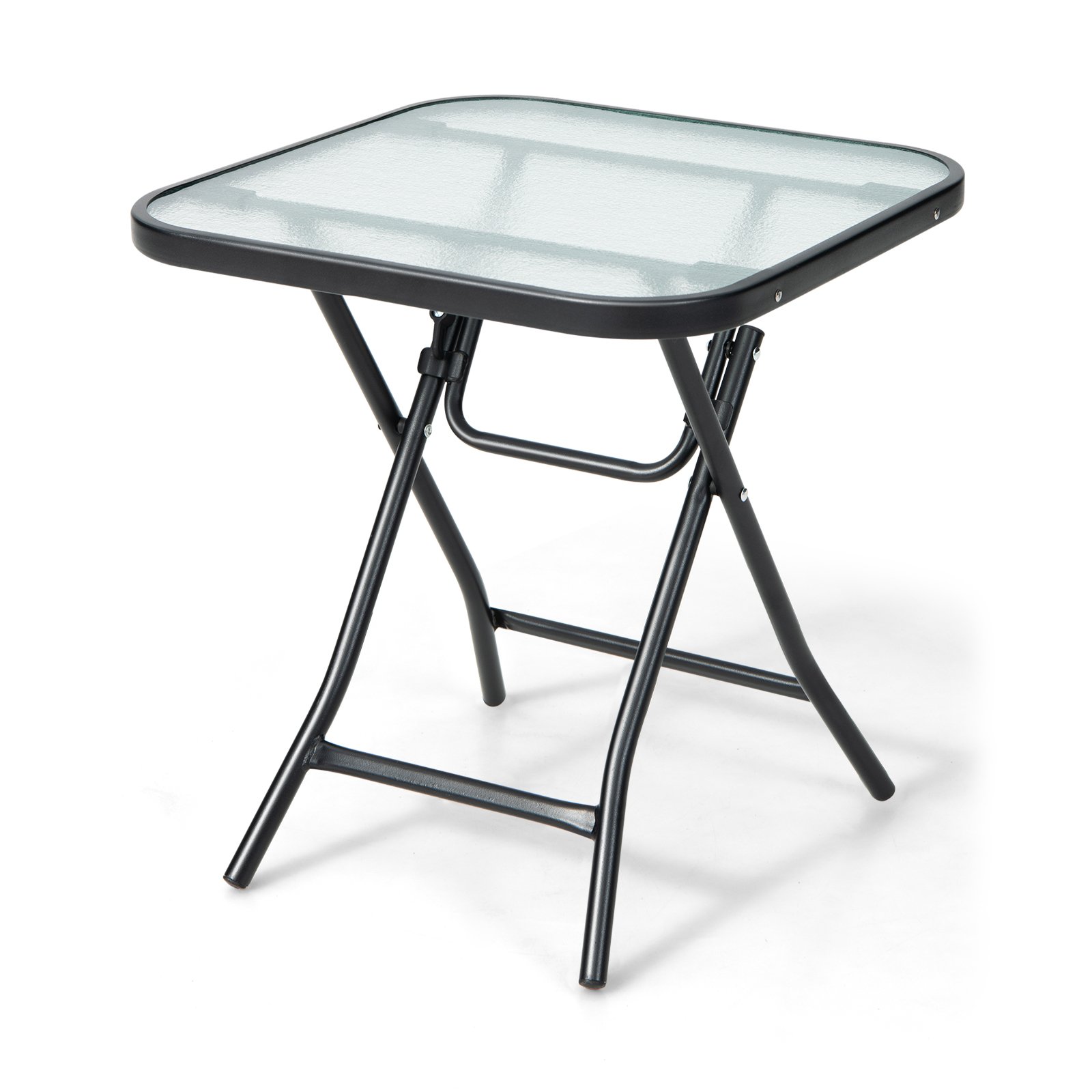 Garden Table - Patio Bistro Table Square Glass Side Table with Rustproof Frame - Savings Store