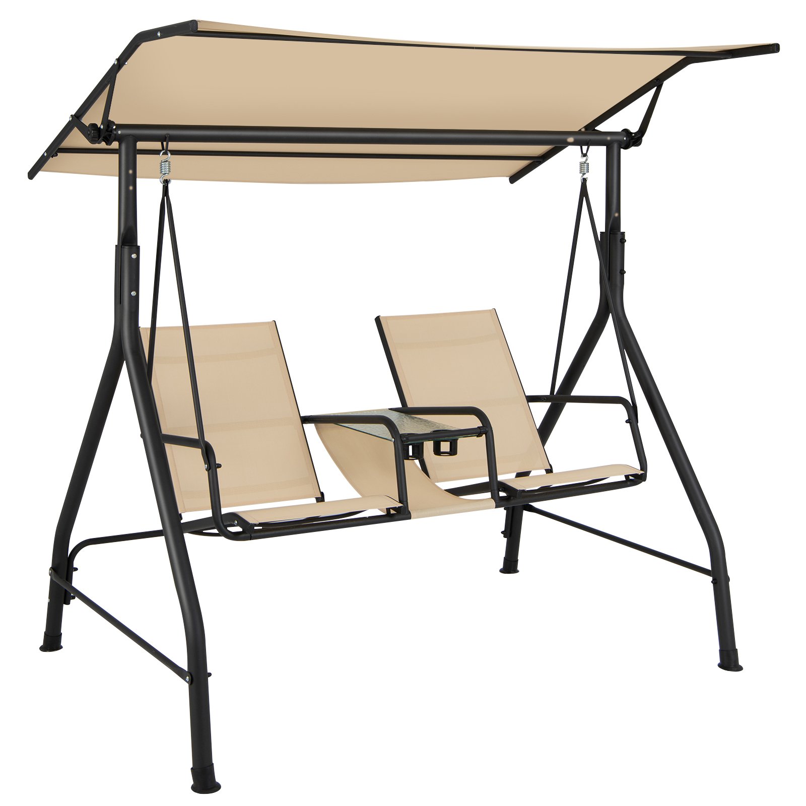 Porch Swing - 2 Person Outdoor Patio Swing with Adjustable Canopy for Garden Porch Backyard-Beige - Savings Store