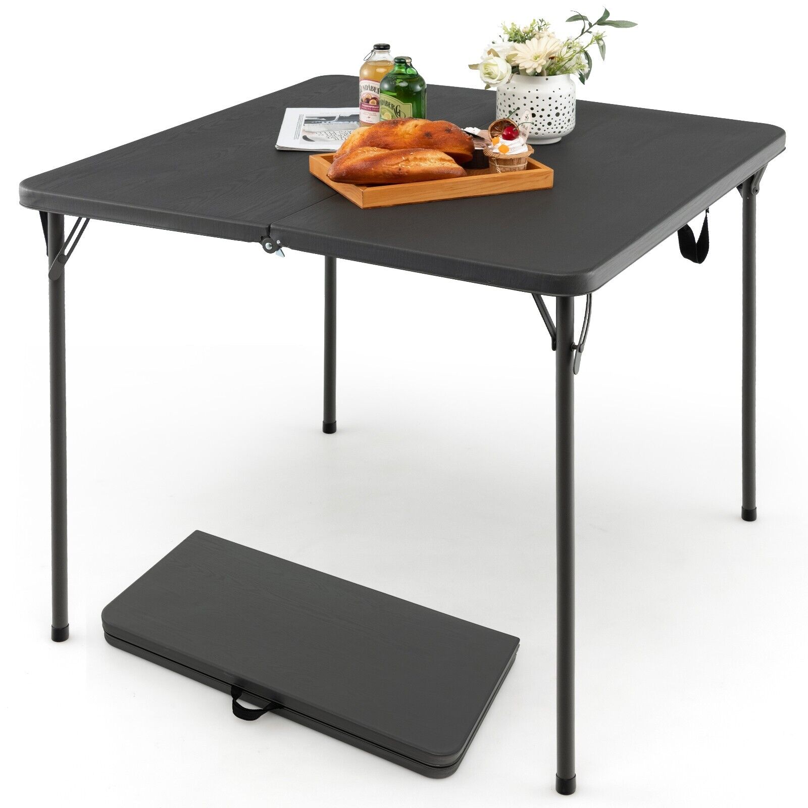 Folding Camping Table with Handle for Indoor Outdoor Use-Grey - Savings Store