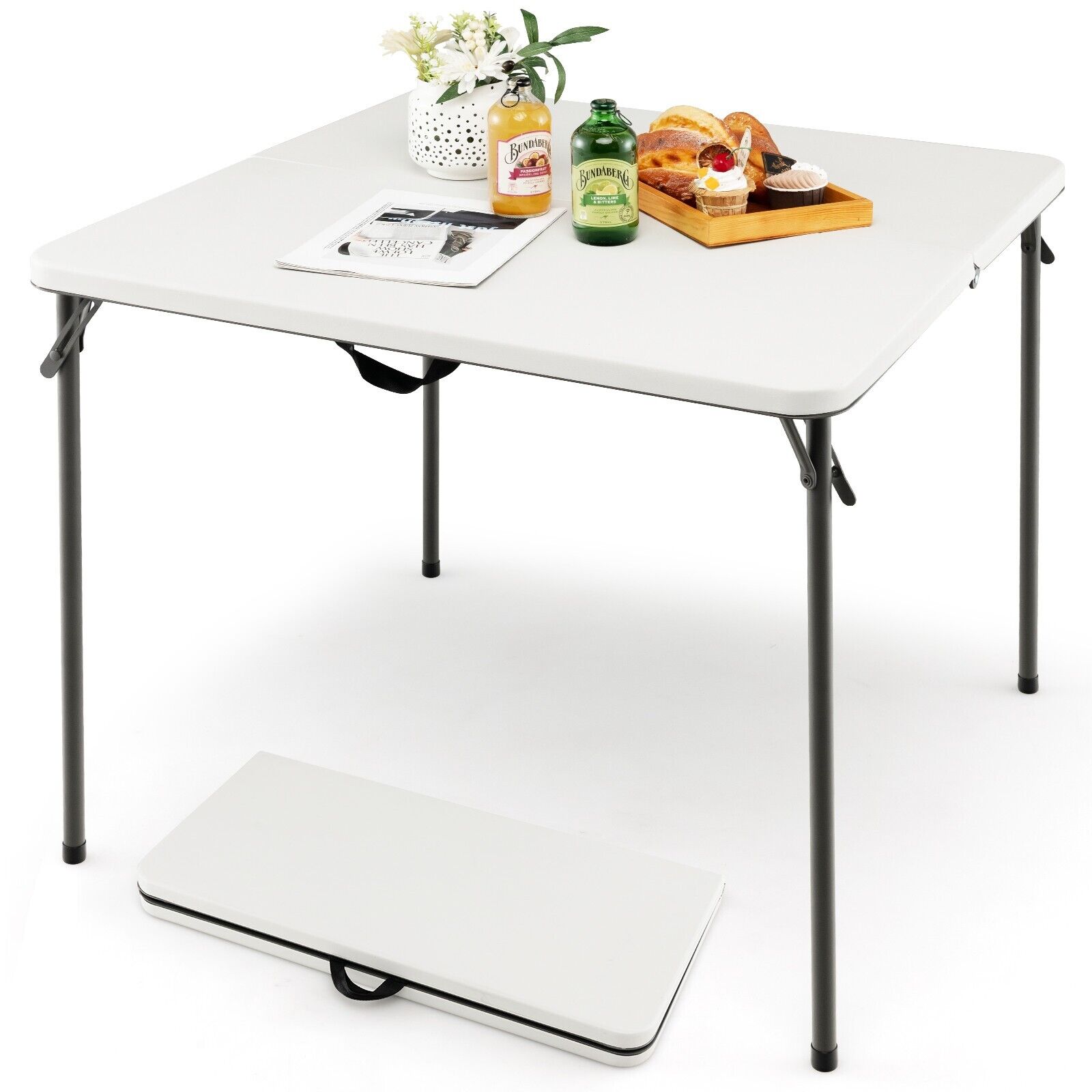 Folding Camping Table with Handle for Indoor Outdoor Use-White - Savings Store