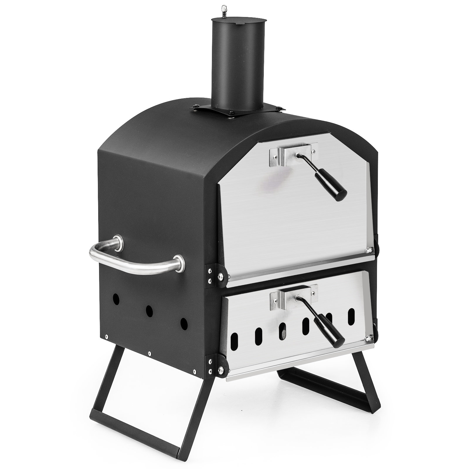 Outdoor Pizza Oven with Waterproof Cover and Anti-scalding Handles-Black - Savings Store