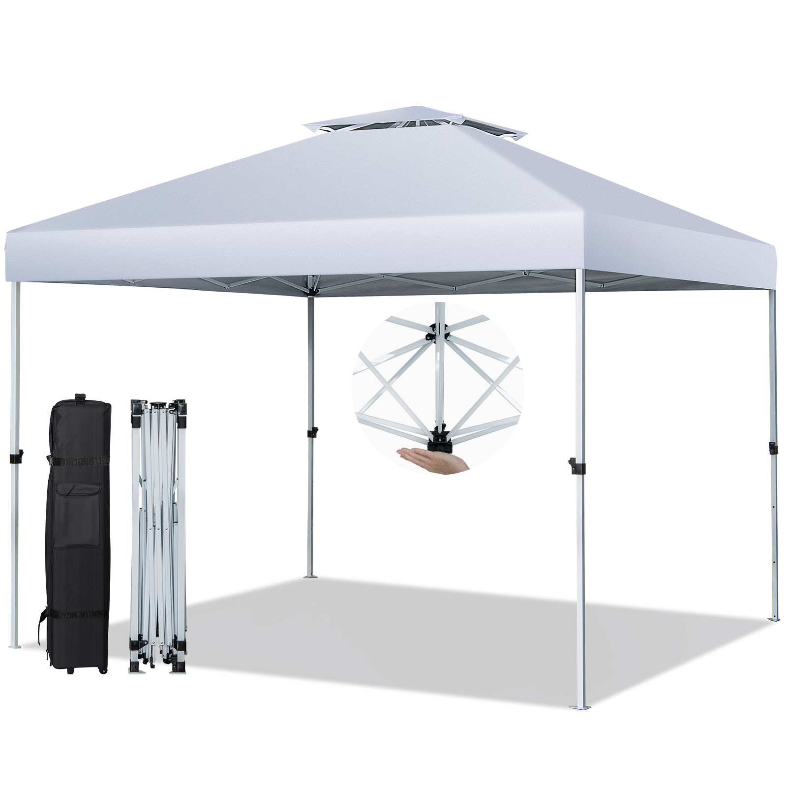 3m x 3m Pop Up Gazebo with Adjustable Height and Double Vented Roof-White - Savings Store