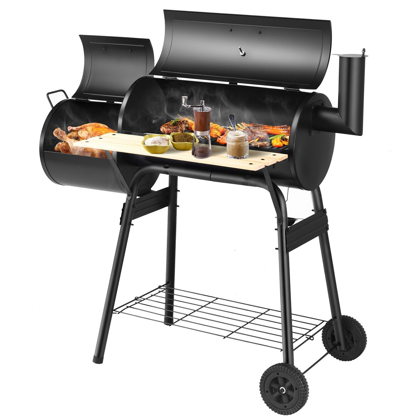 Charcoal BBQ Grill with Wheels and Shelves for Camping Picnic Party - Savings Store