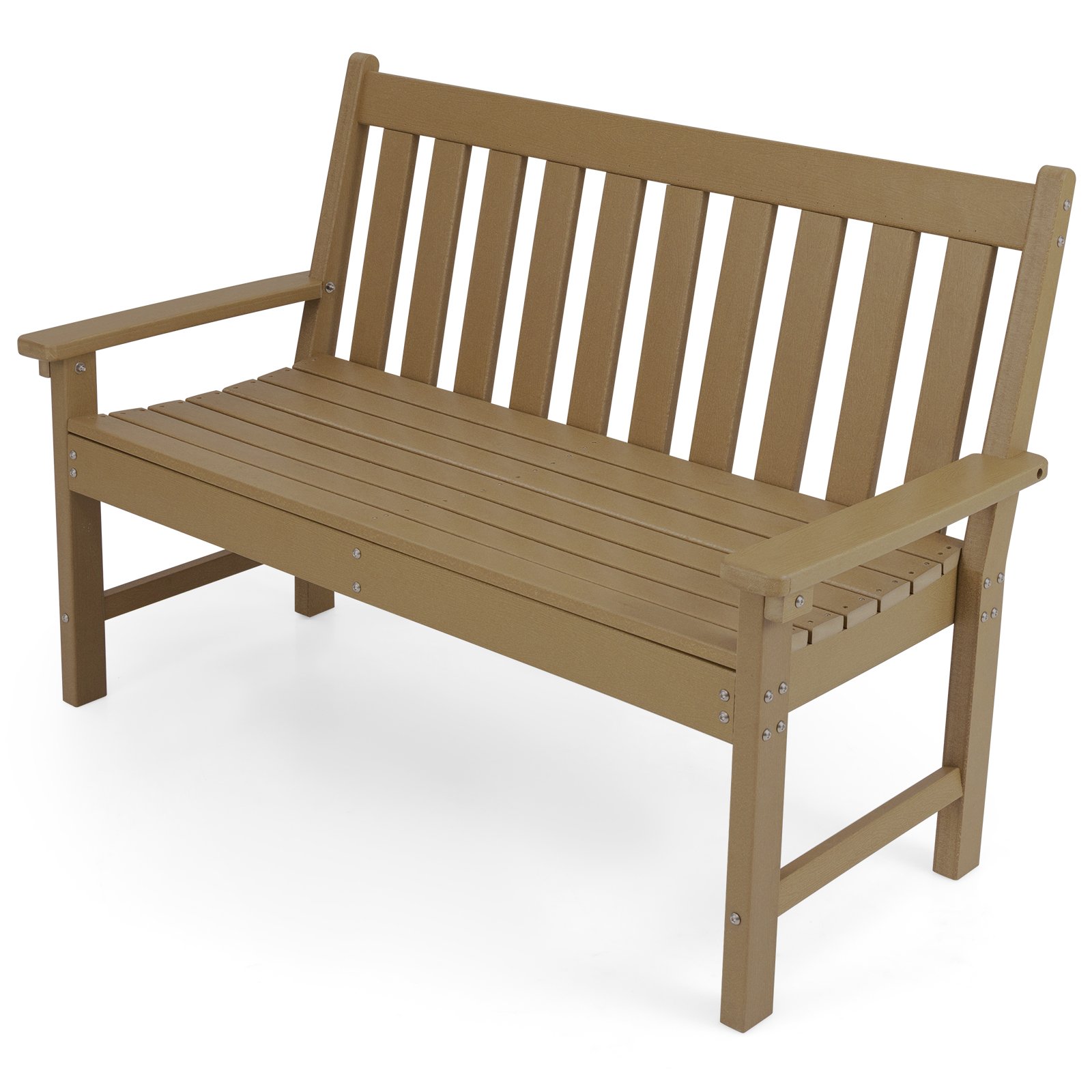 AANRE 132 CM All-Weather HDPE Garden Bench with Backrest and Armrests-Brown - Savings Store