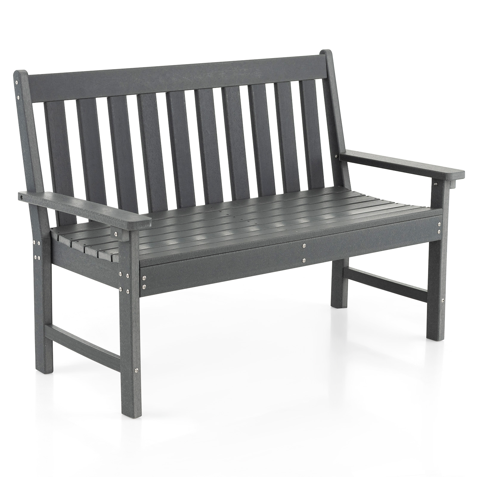 132 CM All-Weather HDPE Garden Bench with Backrest and Armrests-Grey - Savings Store