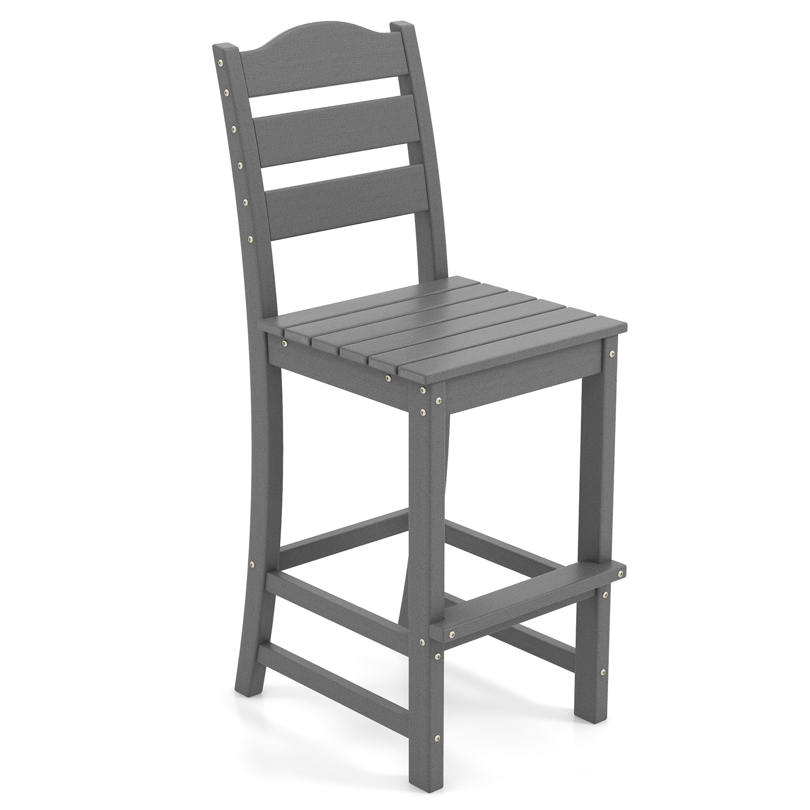Outdoor HDPE Bar Stool with Backrest and Footrest-Grey - Savings Store