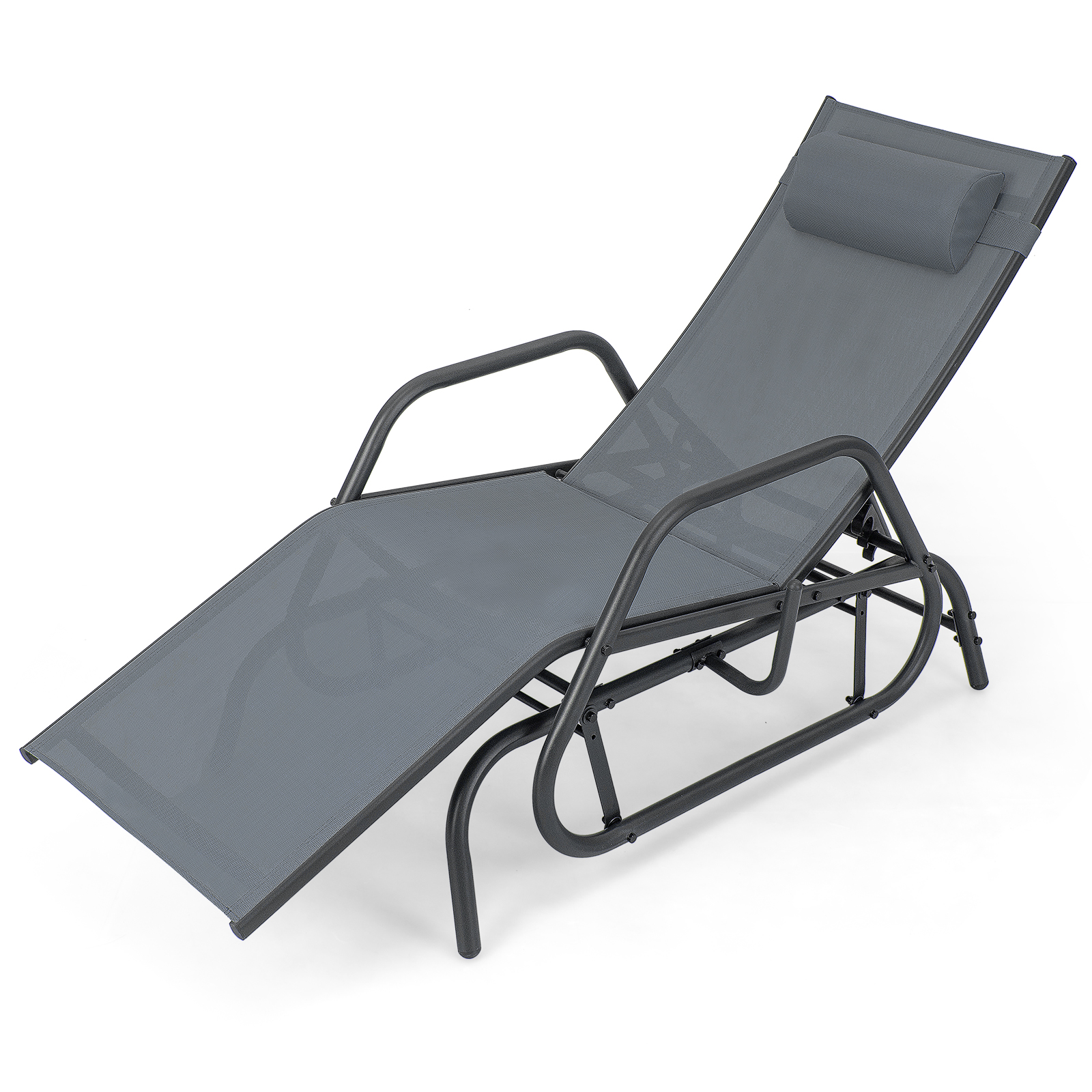 Outdoor Chaise Lounge Glider Chair with Armrests and Pillow-Grey-Grey - Savings Store