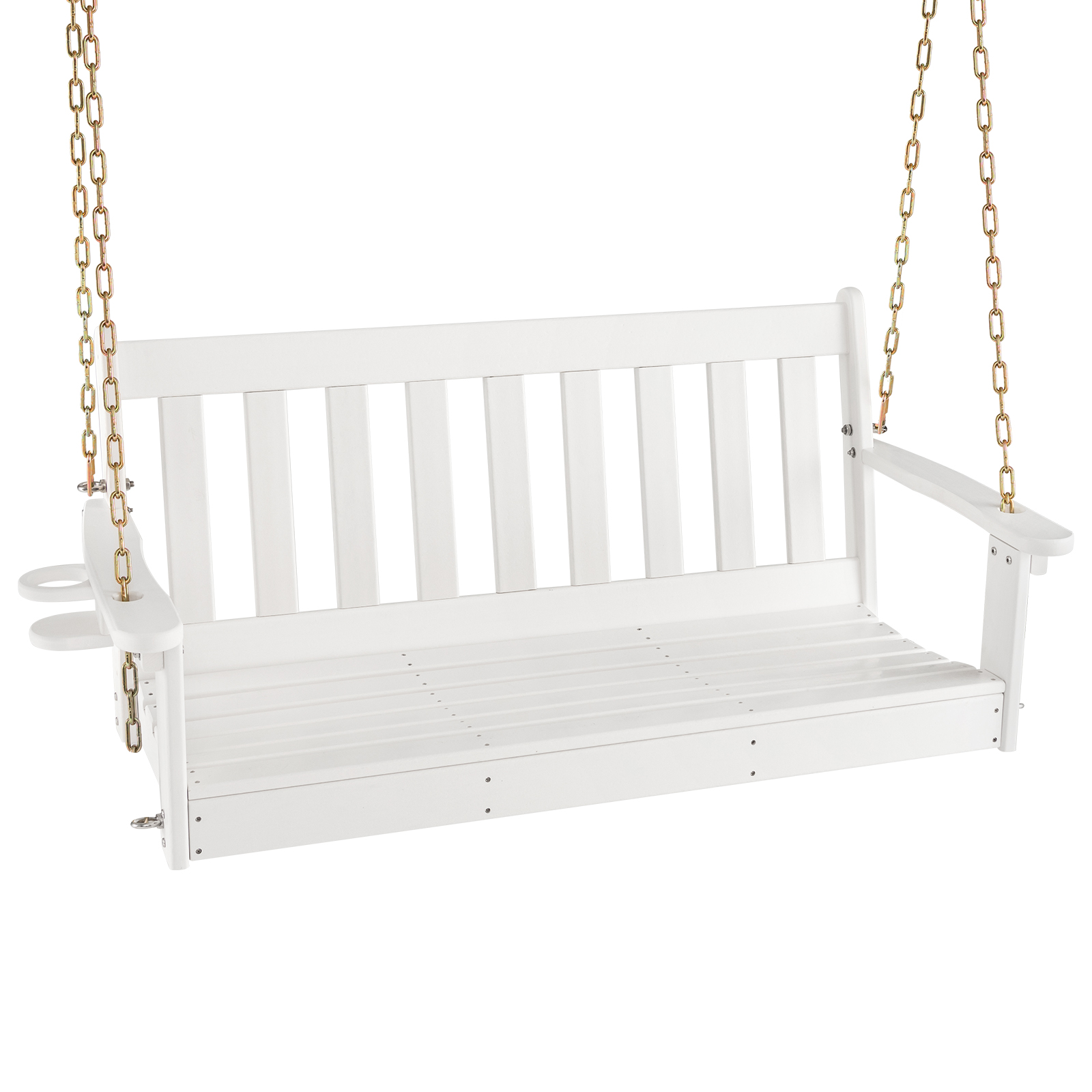 HDPE Porch Swing with Hidden Cup Holder and Adjustable Secure Chains-White - Savings Store