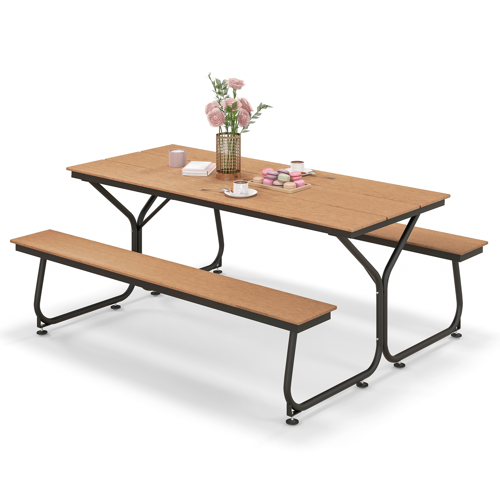 Outdoor Picnic Table Bench Set for 6-8 People-Brown - Savings Store