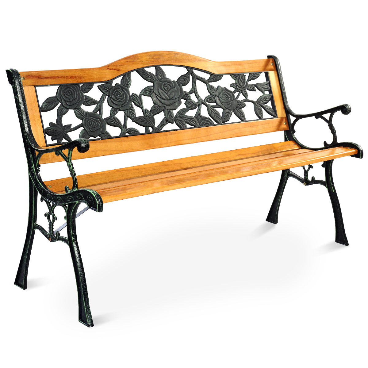 Weatherproof Garden Bench with Iron Structure and Solid Wood Slats Seat - Savings Store