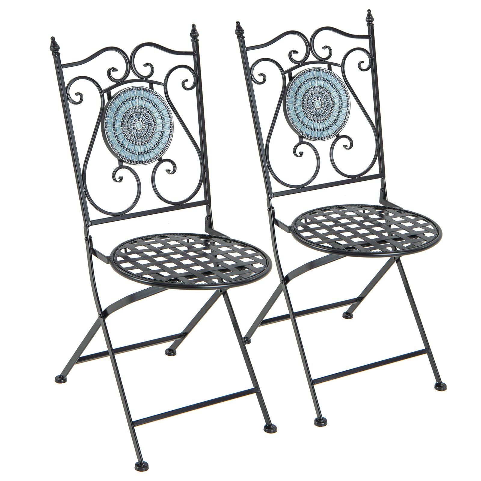 Mosaic Chairs Set of 2 Patio Metal Folding Chair with Decorative Backrest - Savings Store