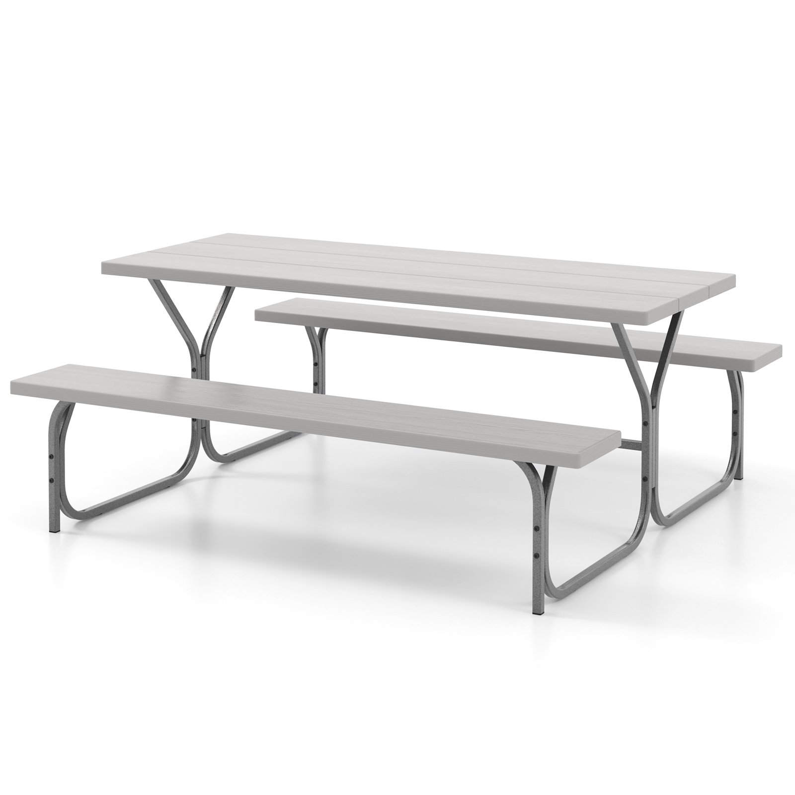 Patio Set - Picnic Table Bench Set with Umbrella Hole for Patio Garden Yard Poolside Party - Grey - Savings Store