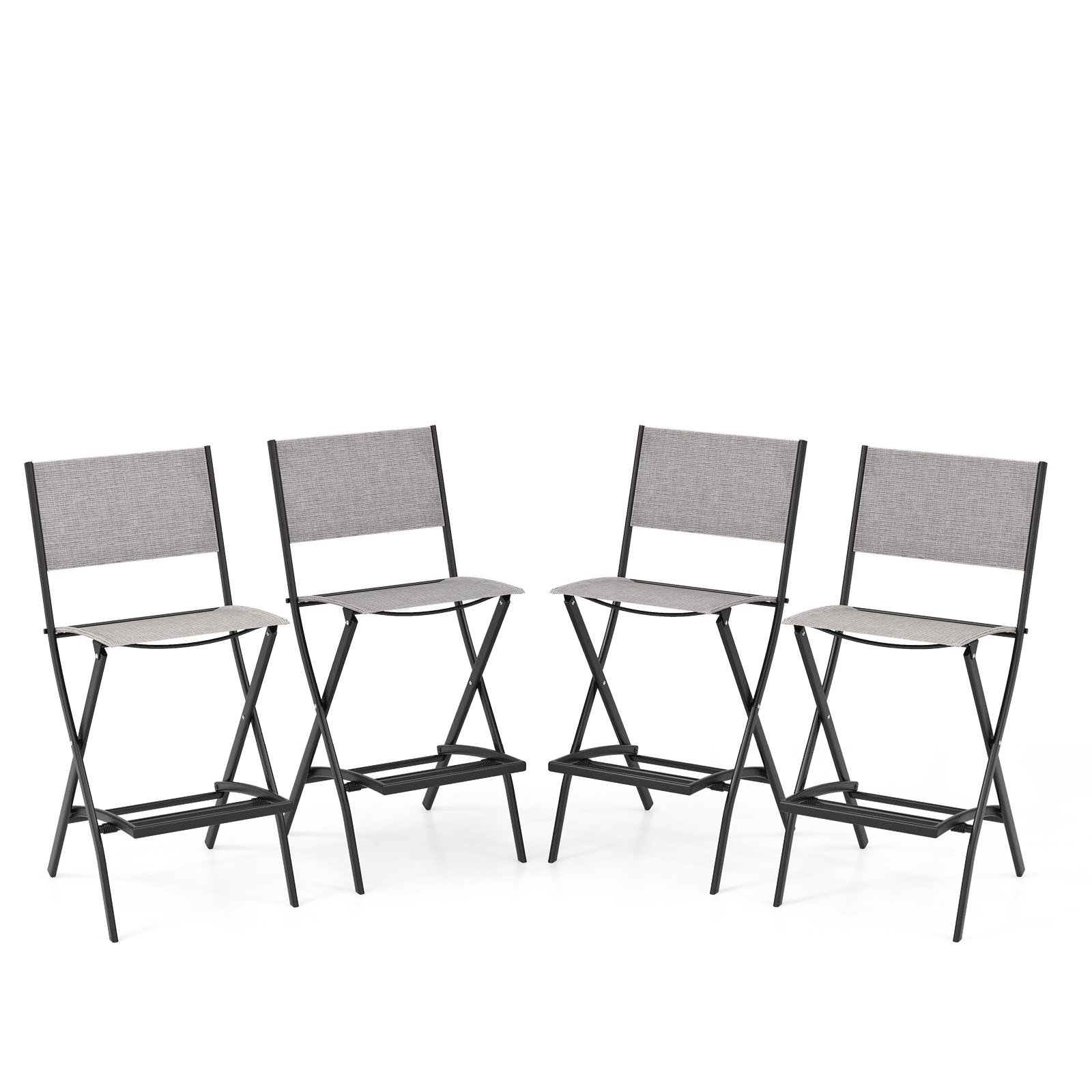 OVANVA Folding Outdoor Bar Chair Set of 4 with Metal Frame and Footrest-Grey - Savings Store