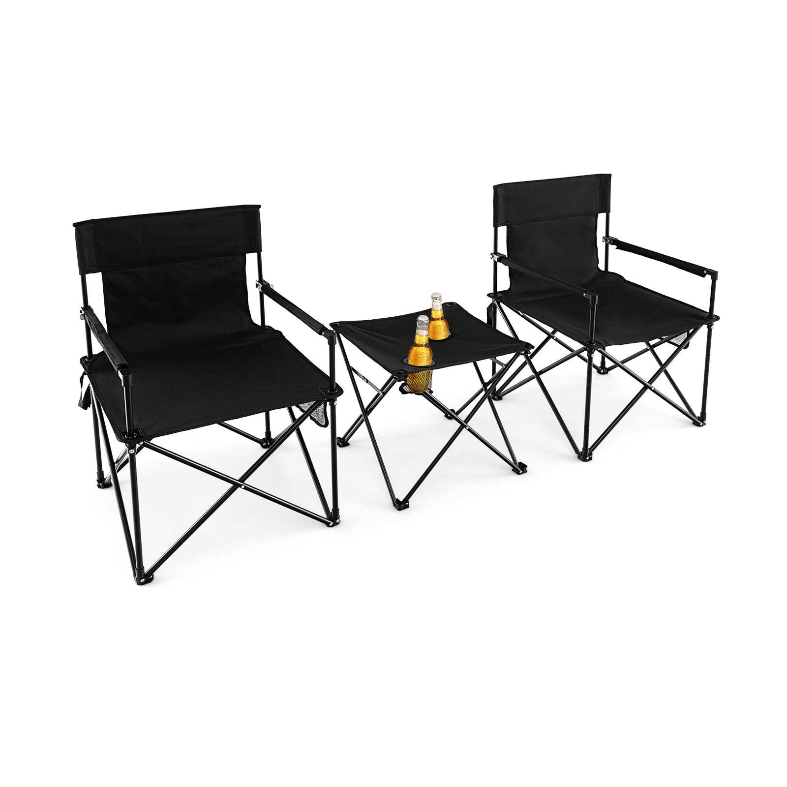Outdoor Folding Camping Chairs and Table Set-Black - Savings Store