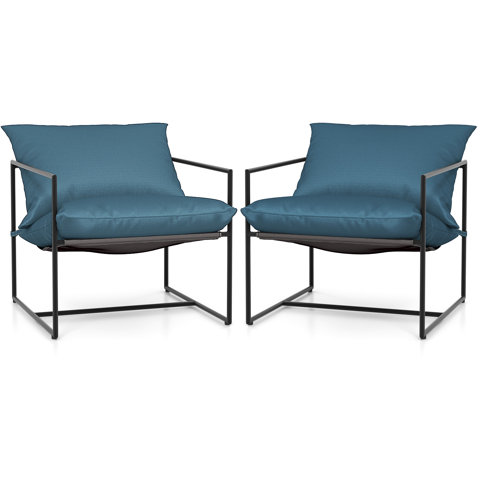 Sling Metal Framed Accent Chairs Set of 2 with Removable Sponge Cushions-Navy - Savings Store
