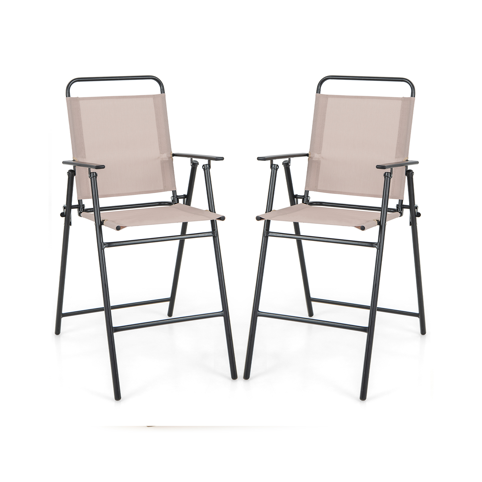 Outdoor Folding Bar Chair Set of 2 with Backrest Armrests Footrest-Beige - Savings Store