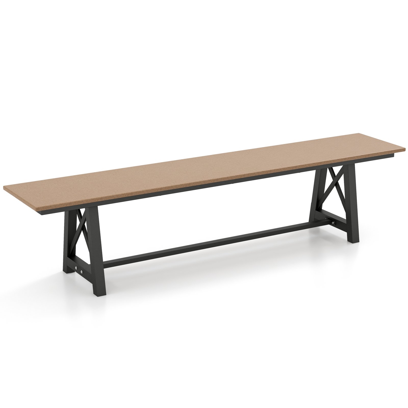 Garden Bench - 183cm Patio Long Bench with Weatherproof HDPE Seat for 4 People-Brown - Savings Store