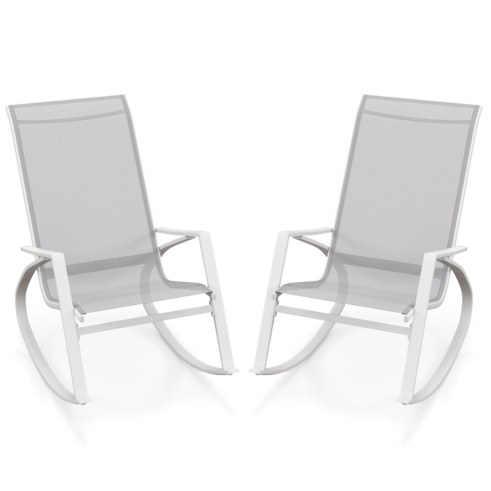 Garden Chair - 2 Pieces Patio Rocking Chairs with Ergonomic Backrest and Safe Stoppers-Grey - Savings Store
