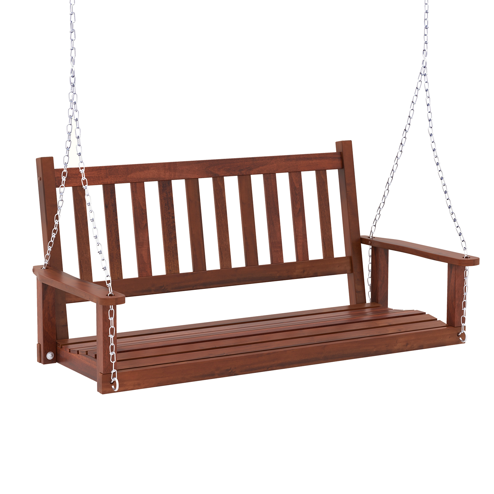 2/3 Person Wooden Outdoor Porch Swing with Adjustable Upper Chains-Brown-2 Person - Savings Store