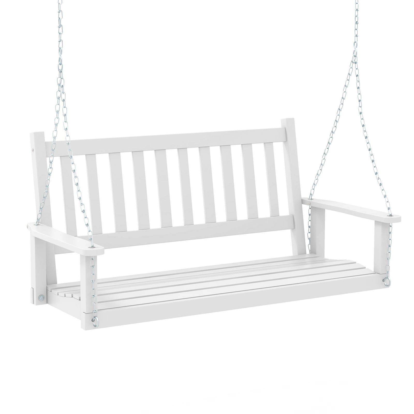 2/3 Person Wooden Outdoor Porch Swing with Adjustable Upper Chains-White-2 Person - Savings Store