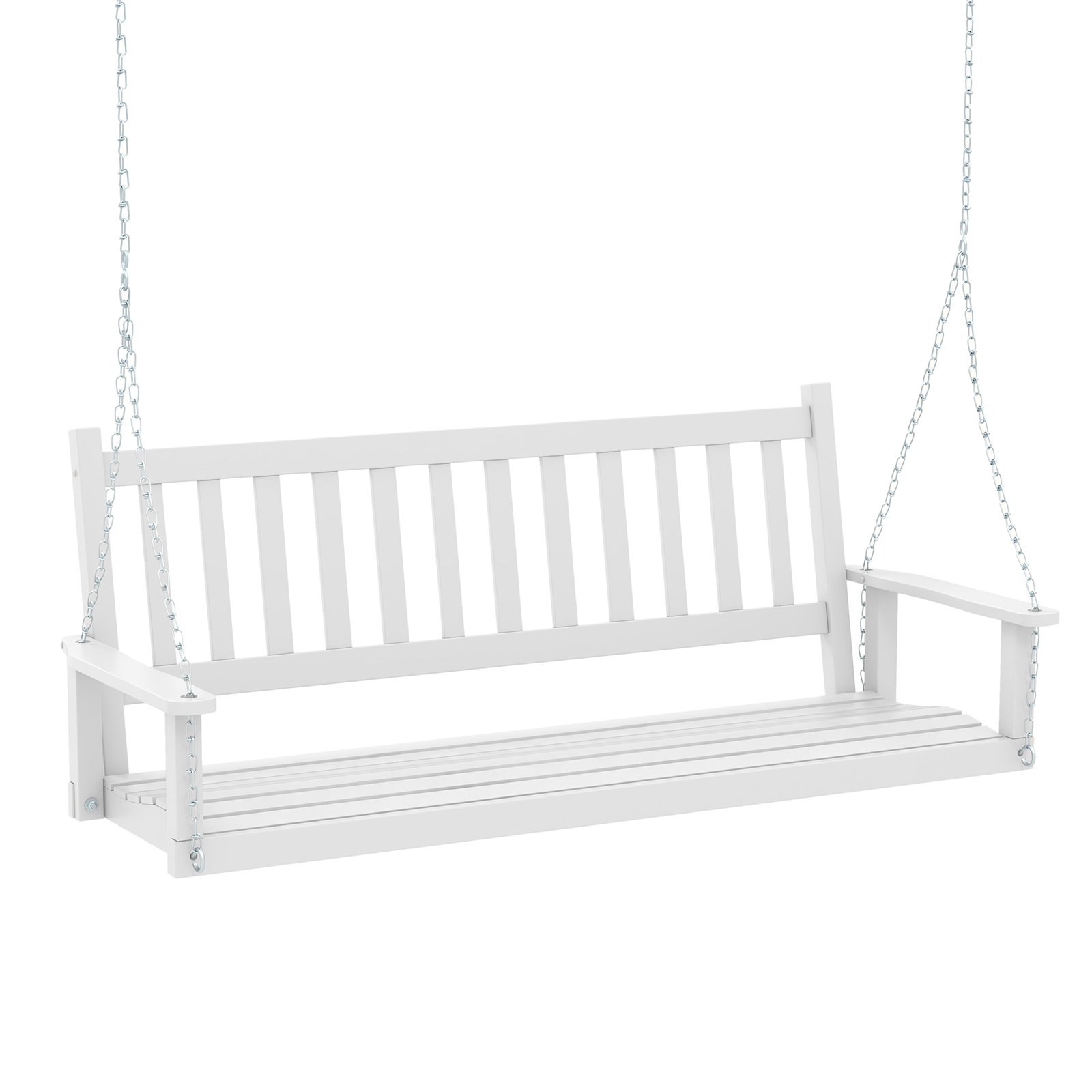 2/3 Person Wooden Outdoor Porch Swing with Adjustable Upper Chains-White-3 Person - Savings Store