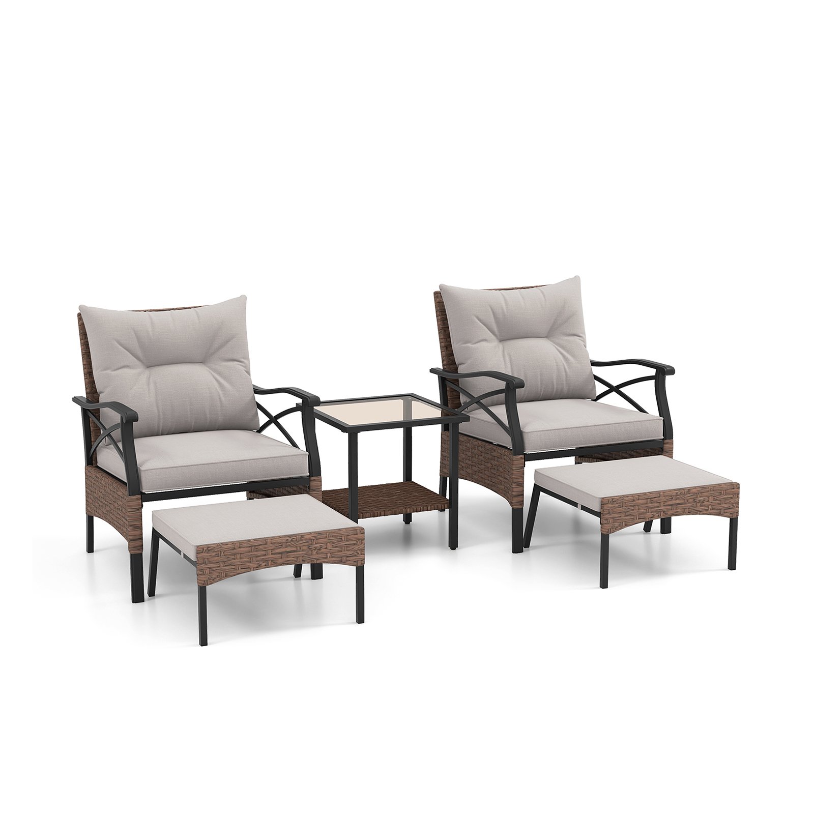 Patio Set - 5 Piece Patio Furniture Set with Soft Seat and Back Cushions Included - Brown - Savings Store