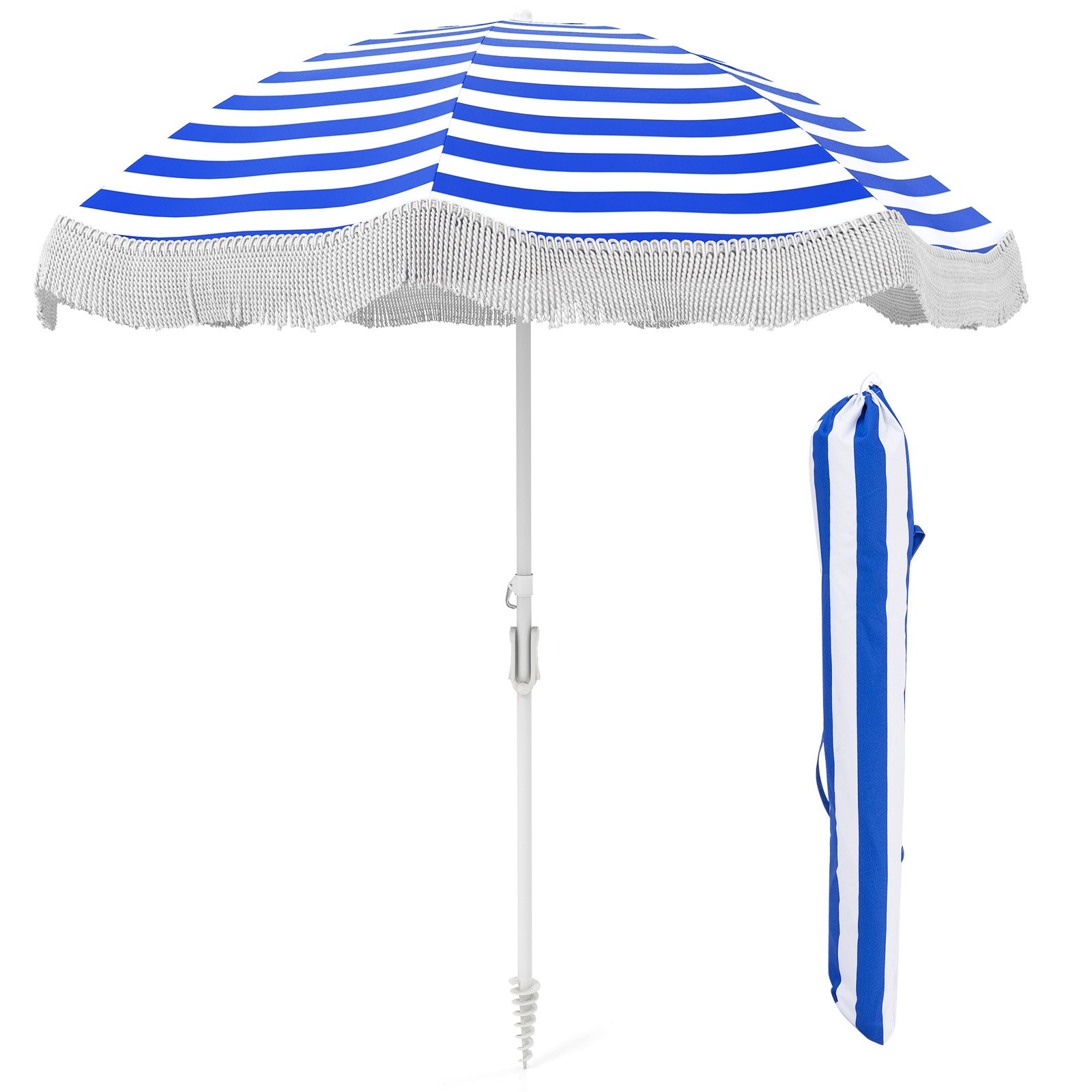 Garden Parasol - 180 cm Outdoor Fringe Patio Umbrella with Carrying Bag-Blue - Savings Store