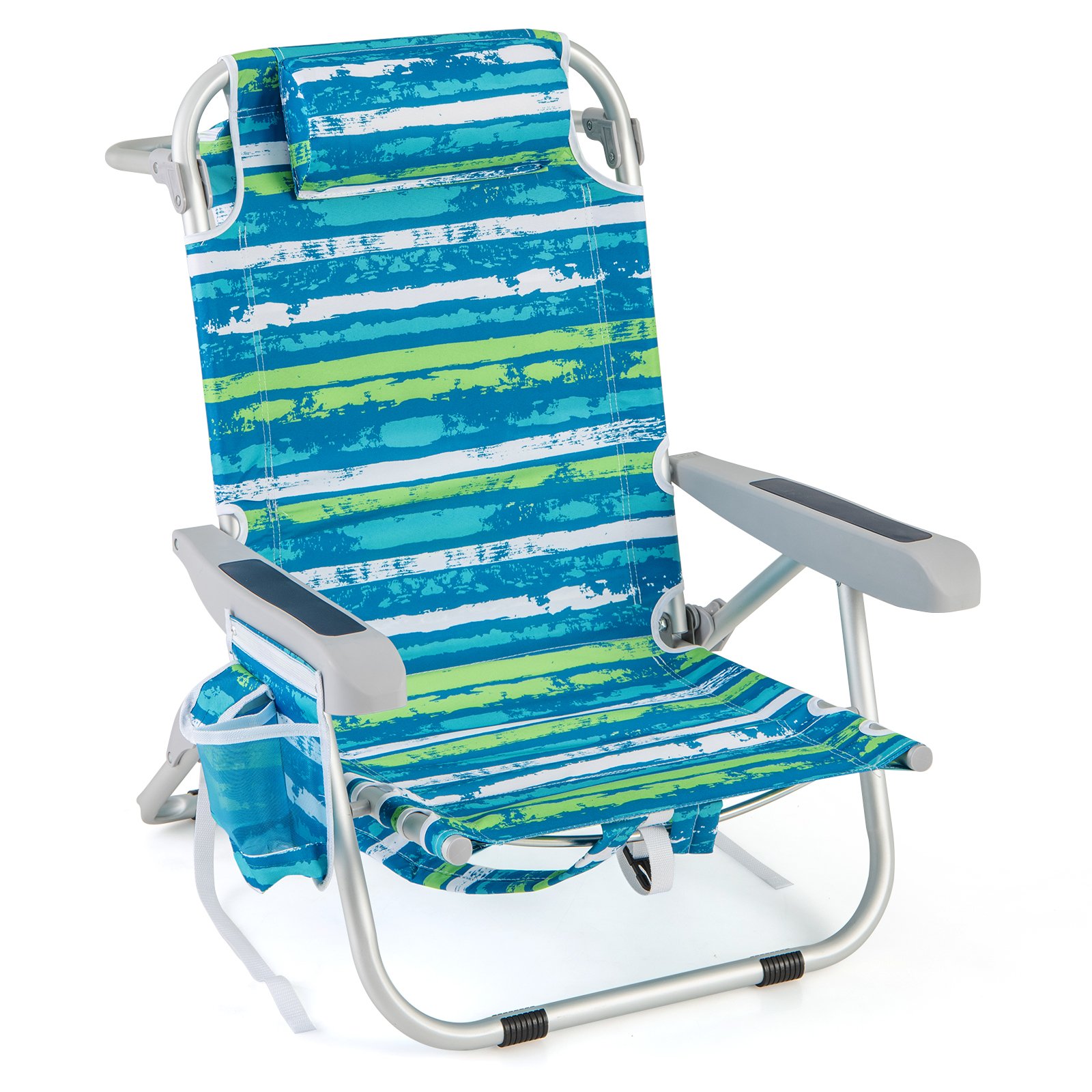 CAVE Folding Lay Flat Beach Chair with 5-Position Backrest-Blue & Green - Savings Store