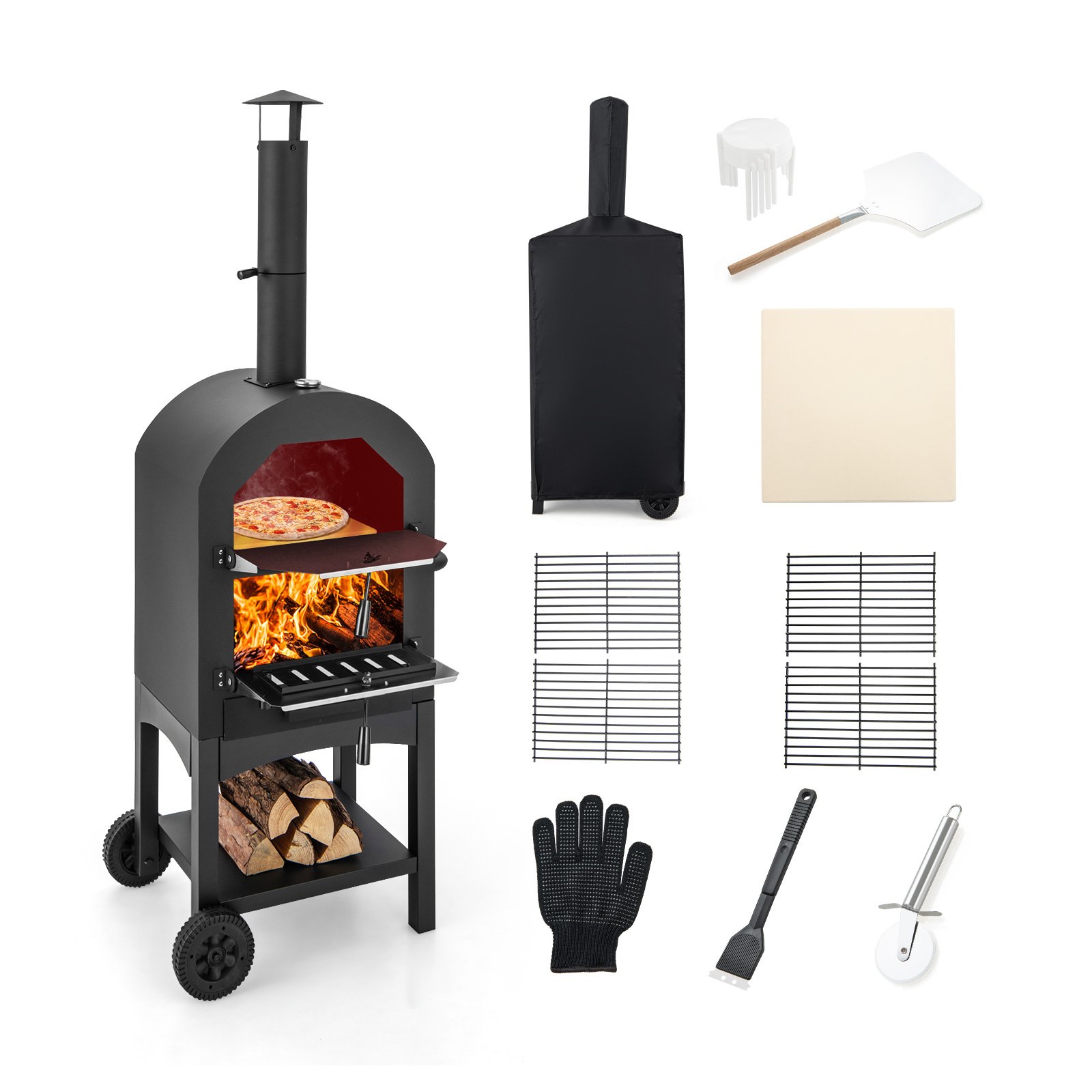 Outdoor Grill - Portable Pizza Oven with Built-in Thermometer and Ash Collection Drawer - Savings Store