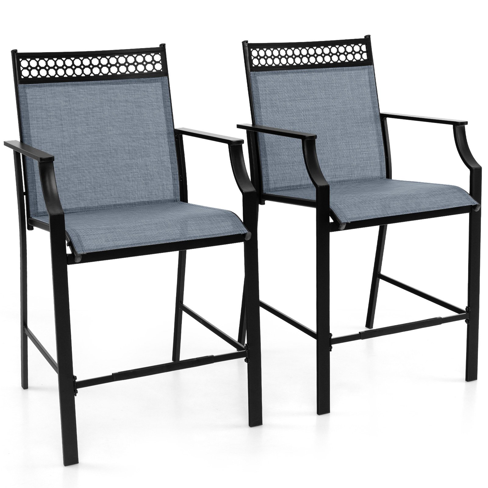 Garden Chair - Outdoor Patio Chair Set of 2 with Footrest and High Back and Armrests-Blue - Savings Store