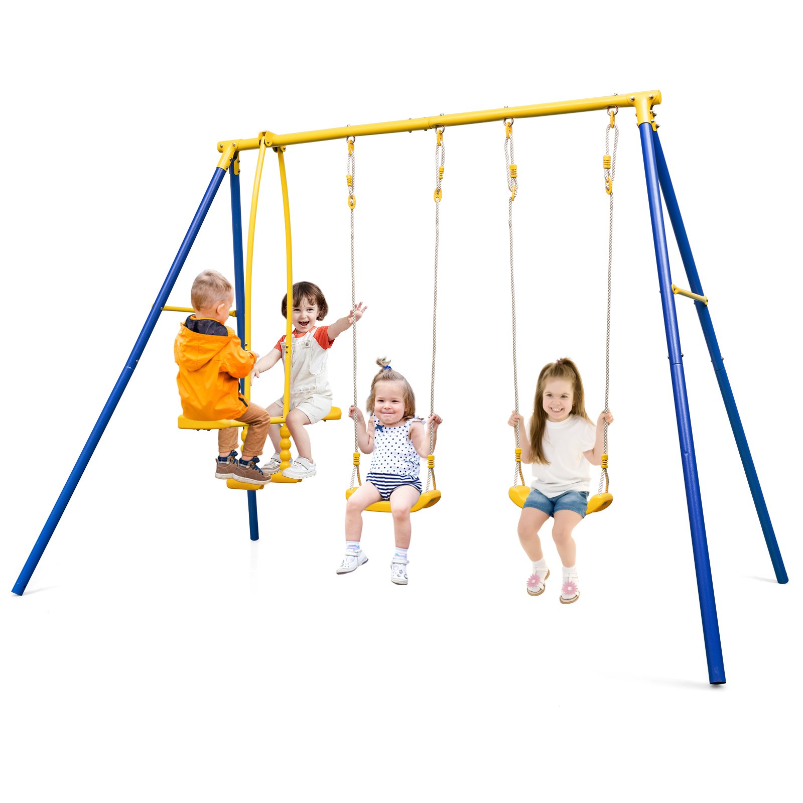 Kids Swing Set - Heavy-Duty Kids Playset with 2 Swing Seats and 2 Glider Seats for Children 3-12 Years Old-Blue - Savings Store