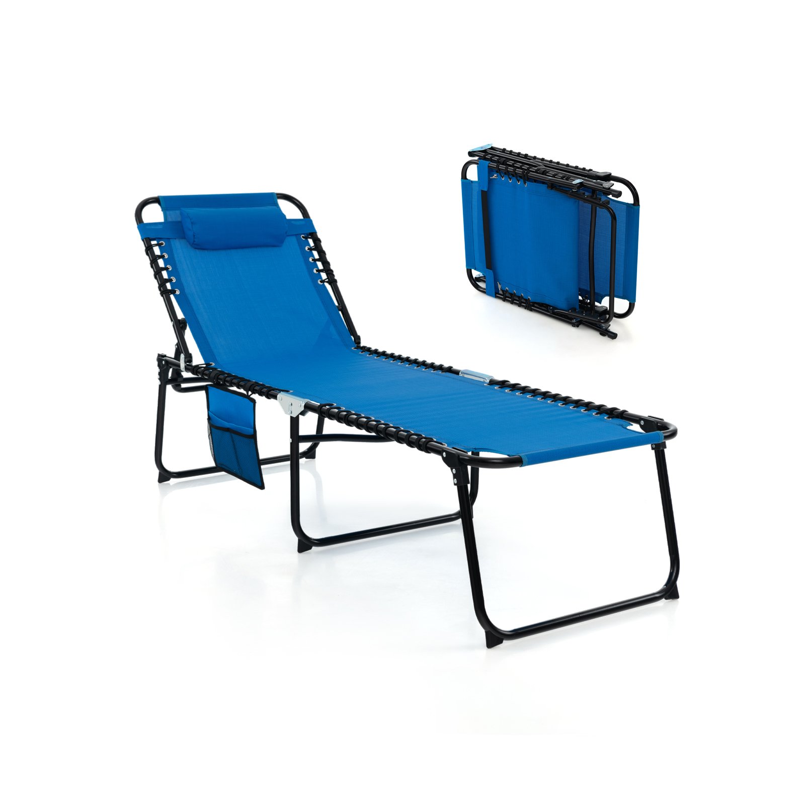 LYXOLY Patio Folding Chaise Lounge Chair Portable Sun Lounger with Adjustable Backrest-Navy - Savings Store