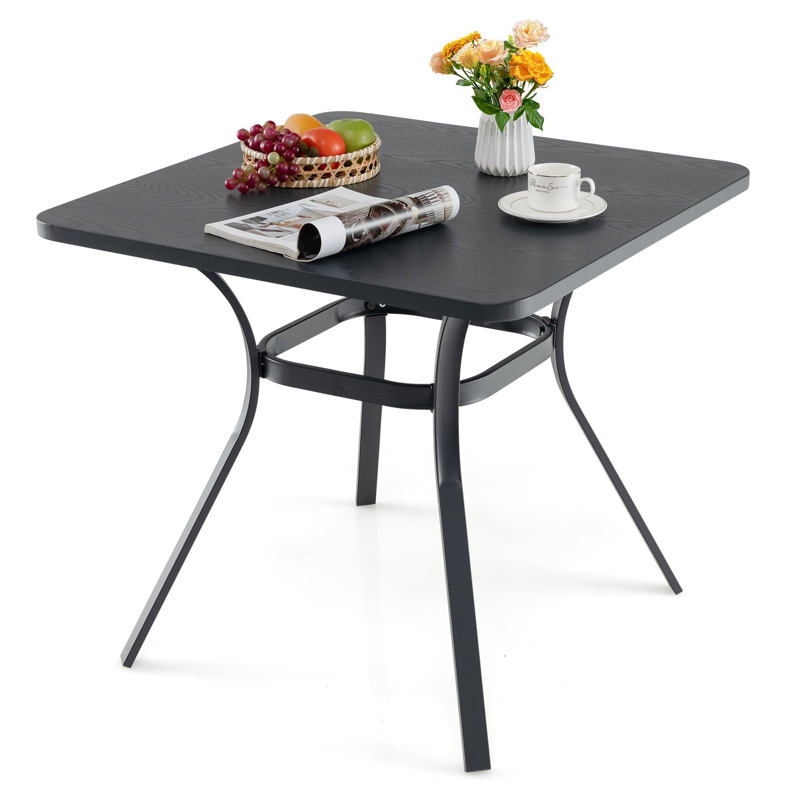 Garden Table - 80cm Patio Metal Square Table for Dining with 4 Curved Legs-Grey - Savings Store