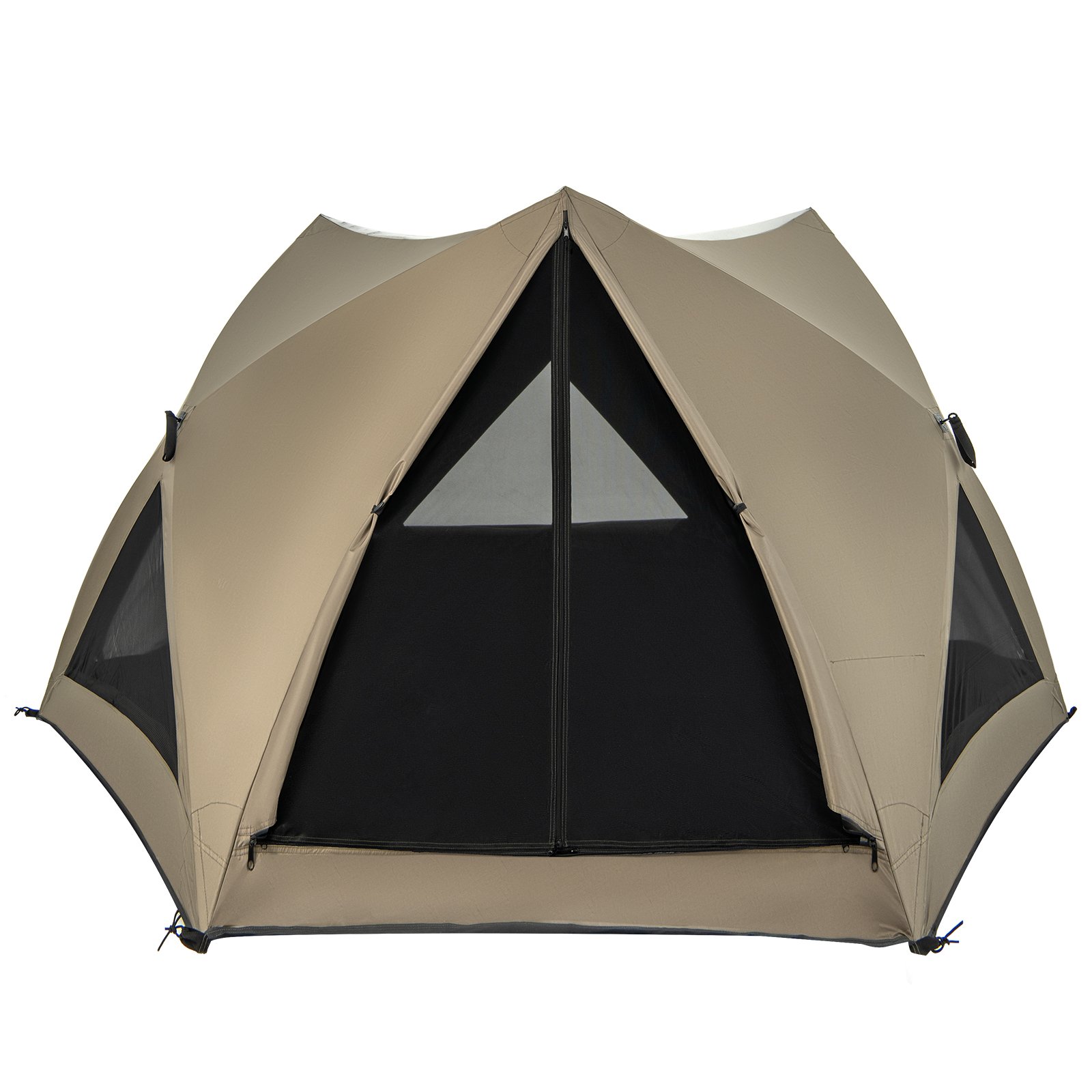 Camping Tent - 6-Sided Family Tent with Rainfly, Skylight, 3 Doors, 3 Windows-Olive Green - Savings Store