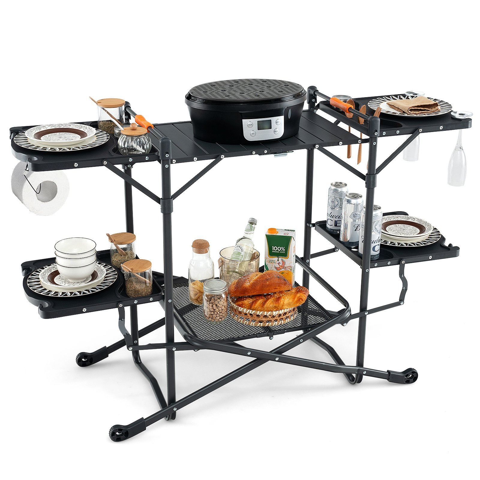 BBQ Table - Folding Portable Cook Station with Heat-Resistant Aluminum Tabletop for Picnic BBQ Camping Travel - Savings Store