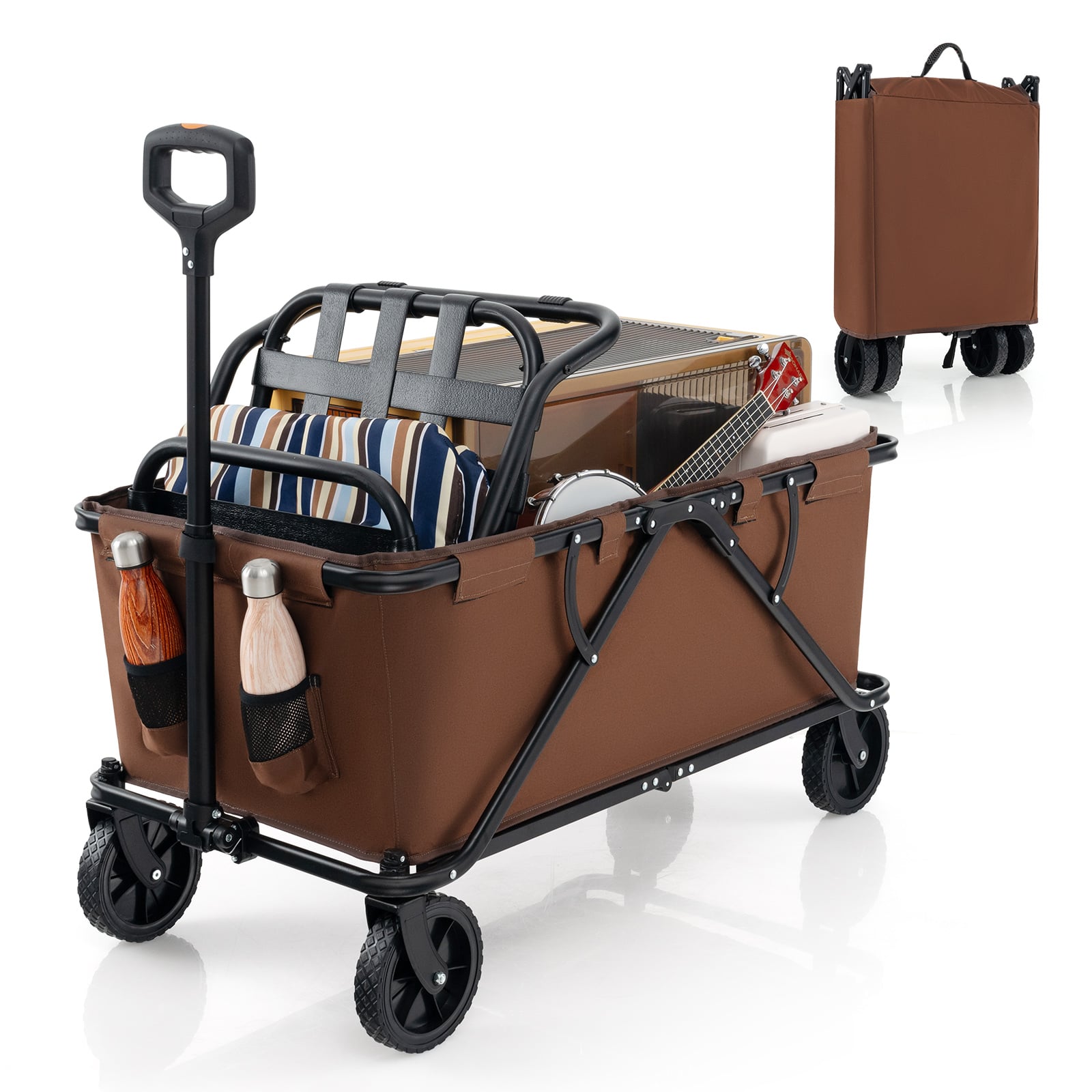 HEXMERE Foldable Wagon Cart with Adjustable Handle-Coffee - Savings Store