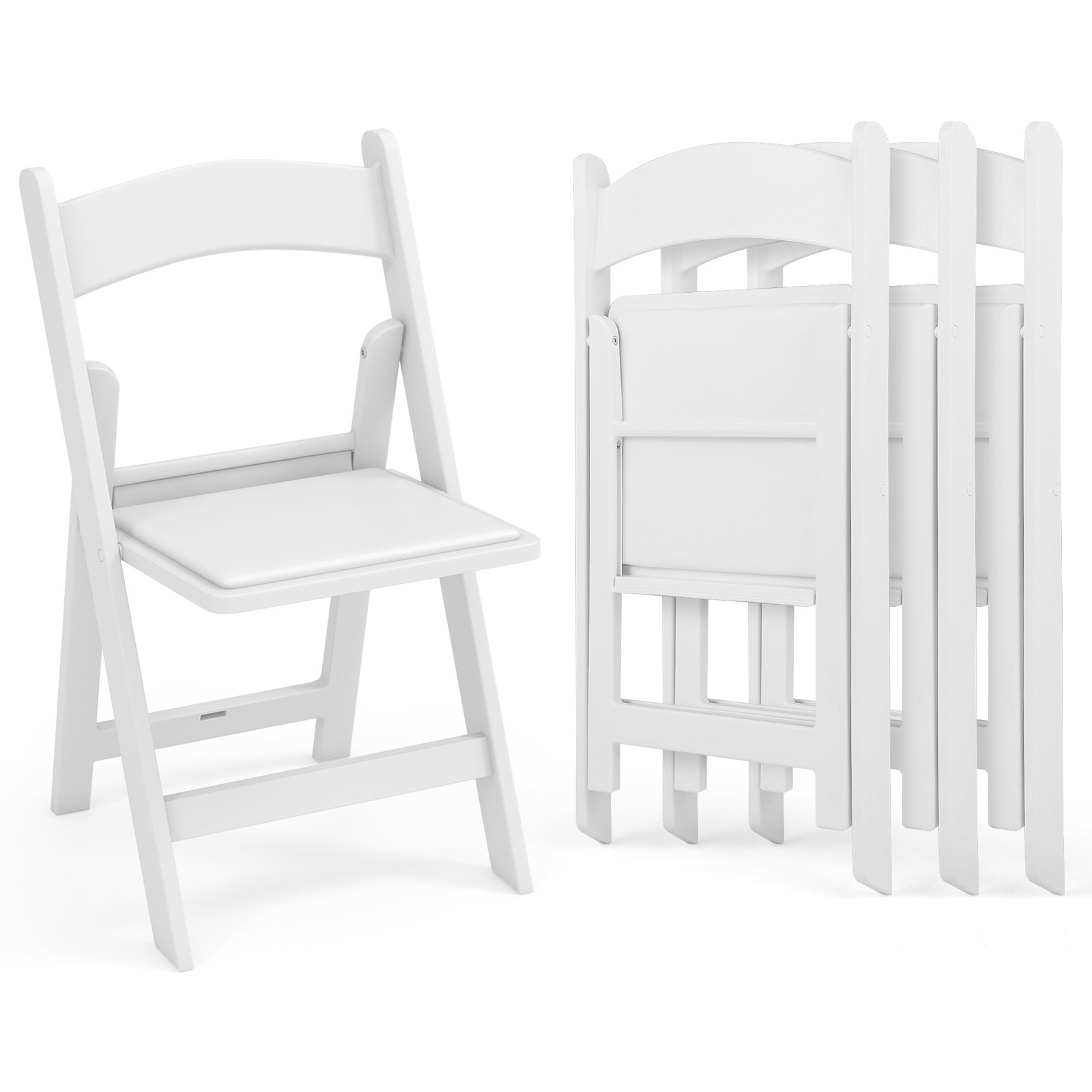 Garden Chair - 4 Pack All-Weather Folding Dining Chair Set with Padded Seat and Back -White - Savings Store